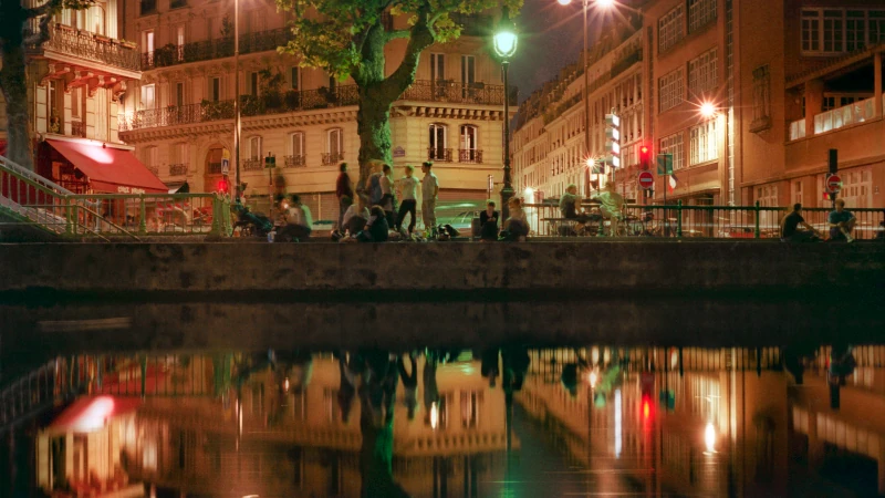 Bank of the Canal Saint-Martin at night, near Place de la République.