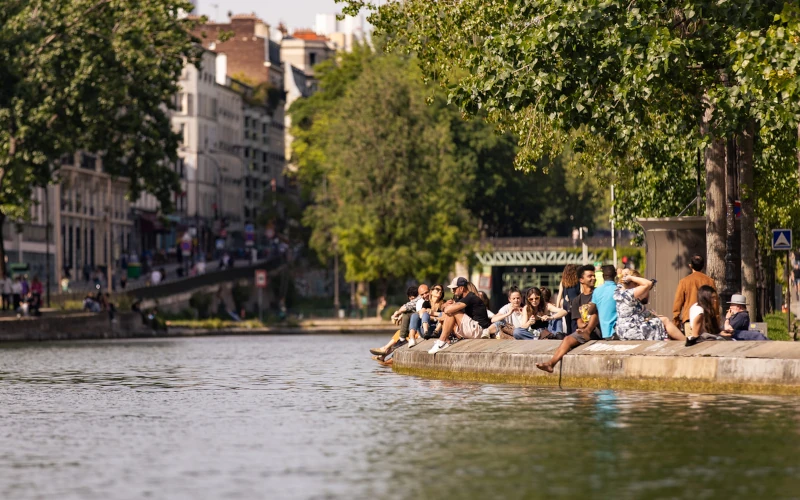 Early evening along the Canal Saint Martin, a lively neighborhood.