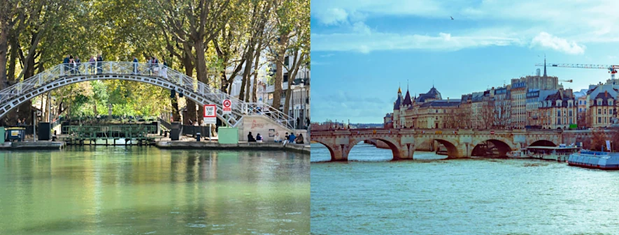 Photo montage with the lock of the Saint-Martin canal and Pont-Neuf on the Seine